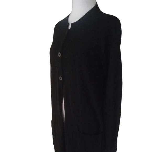 J. Jill Black Long Line 3 Button Cardigan Front Pockets Wool Blend Size Small - Picture 4 of 7